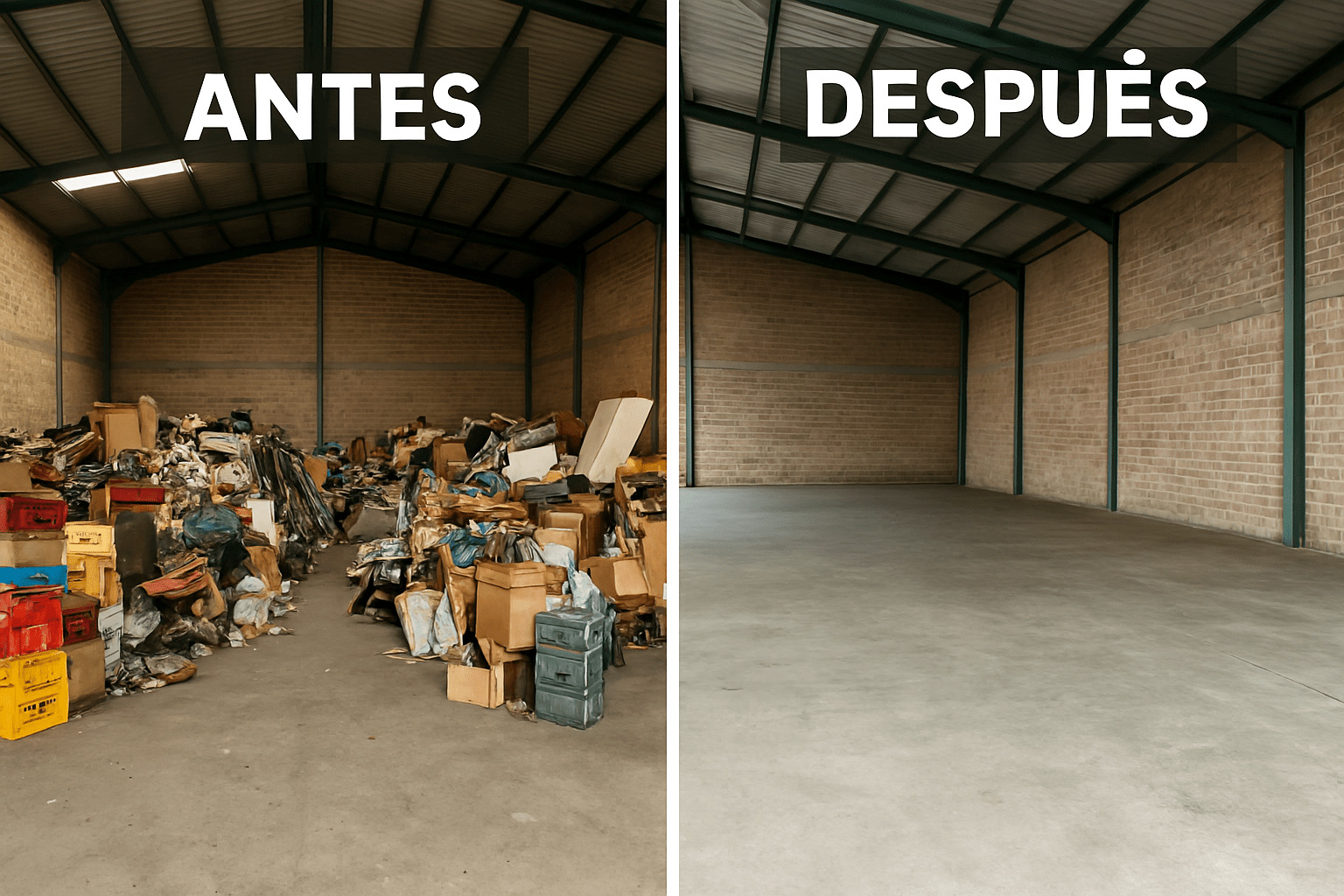 Antes y después vaciado nave